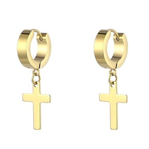 Ohrringe Hochzeit, Ohrringe Gold Damen Creolen Edelstahl mit Kreuzanhänger 9X4mm für Abschluss Schmuck von Wycian