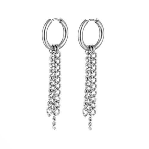 Ohrringe Männer, Edelstahl Creolen Silber mit Kette für Vatertag Schmuck Geschenk Ohrringe Männer, Edelstahl Creolen Silber mit Kette für Vatertag Schmuck Geschenk von Wycian