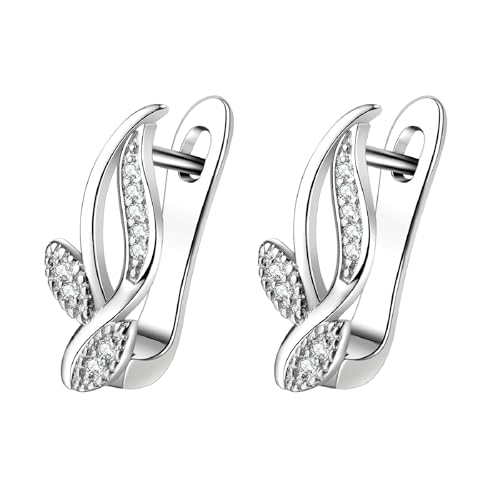 Ohrringe Set, Ohrringe Silber Creolen Klein Versilbert Hohle Blätter Zirkonia für Damen Abschluss Schmuck von Wycian