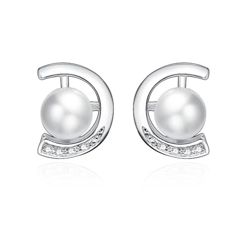 Ohrringe Stecker, Silber Ohrringe Piercing Versilbert Zirkonia Halbrunde Perle 10.8X8.7mm für Damen Jubiläum Schmuck von Wycian