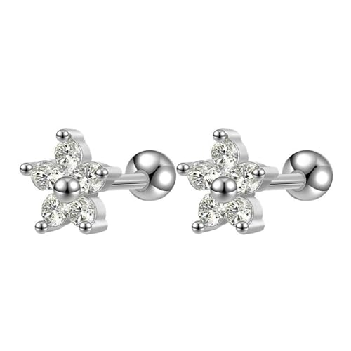 Ohrstecker, Edelstahl Ohrstecker Silber Blume mit Zirkonia 1.2mm für Damen Neujahr Schmuck von Wycian