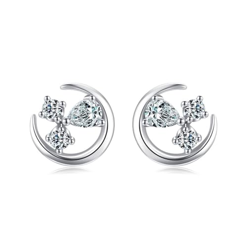 Ohrstecker, Silber Ohrringe Damen 925 Stecker Zirkonia Halbmond 9mm für Vatertag Schmuck von Wycian
