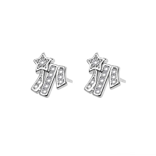 Ohrstecker Damen, Ohrringe Silber Vintage Versilbert Zirkonia Stern 9X9.6mm für Neujahr Schmuck von Wycian