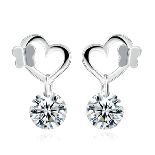 Ohrstecker Damen, Silber Ohrringe Piercing Versilbert Schmetterlingsherz mit Zirkonia 15X10mm für Vatertag Schmuck von Wycian