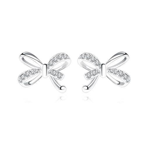Ohrstecker Klein, Ohrringe Silber Elegant Versilbert Zirkonia Fliege 10.2X13mm für Damen Hochzeit Schmuck von Wycian