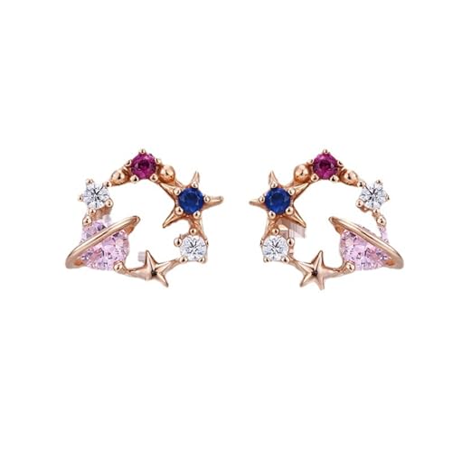 Ohrstecker Klein, Ohrstecker Rosegold S925 Sterling Silber Zirkonia Planet Star für Damen Geburtstag Schmuck von Wycian