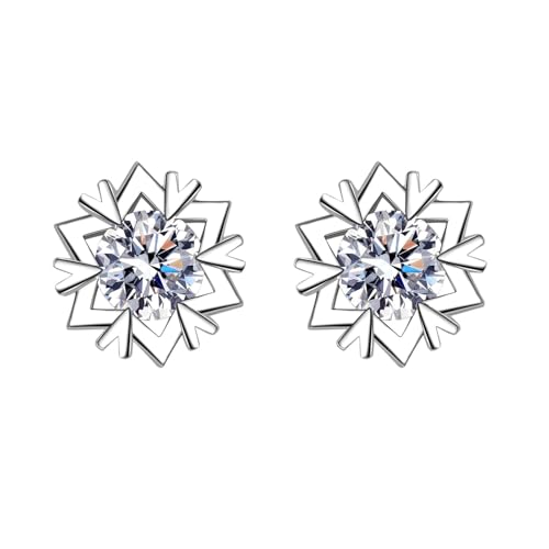 Ohrstecker Klein, Silber Ohrringe Piercing Versilbert Schneeflocken mit Zirkonia 9X9mm für Damen Geburtstag Schmuck von Wycian