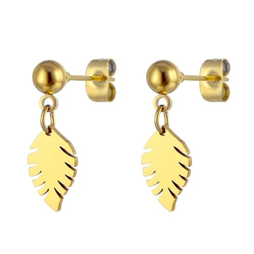Ohrstecker Mann, Edelstahl Ohrstecker Gold Runde Kugel mit Blattanhänger für Damen Vatertag Schmuck von Wycian