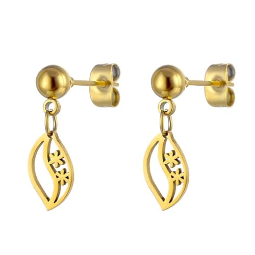 Ohrstecker Mann, Edelstahl Ohrstecker Gold Runde Kugel mit Blattanhänger für Männer Geburtstag Schmuck Ohrstecker Mann, Edelstahl Ohrstecker Gold Runde Kugel mit Blattanhänger für Männer Geburtstag Schmuck von Wycian