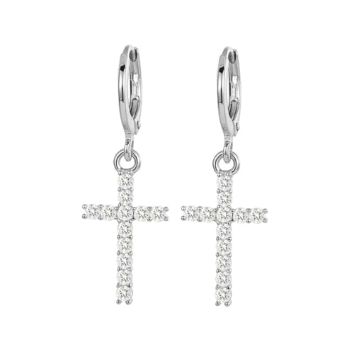 Ohrstecker Mann, Ohrringe Silber 925 Hängend Gold Kreuz Voller Zirkon 32X12mm für Männer Geburtstag Schmuck von Wycian