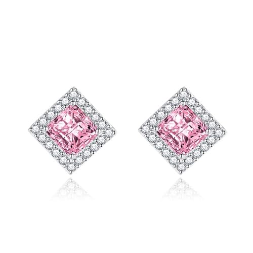 Ohrstecker Piercing, Damen Ohrringe 925 Rosa Zirkonia Rhombus 14X14mm für Abschluss Schmuck von Wycian