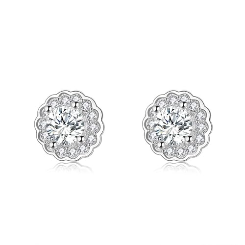 Ohrstecker Piercing, Ohrringe Damen Silber Versilbert Blumenzirkon 9X9mm für Muttertag Schmuck von Wycian