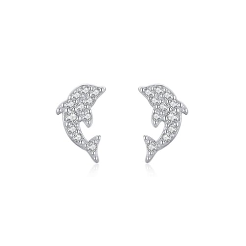 Ohrstecker Piercing, Ohrringe Silber 925 Stecker Zirkonia Delphin 5.6X9.2mm für Damen Neujahr Schmuck von Wycian