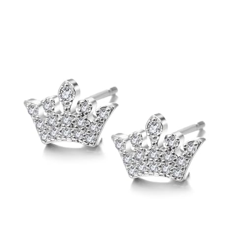 Ohrstecker Piercing, Ohrringe Silber Frauen Versilbert Krone mit Zirkon 7X6.6mm für Damen Hochzeit Schmuck von Wycian
