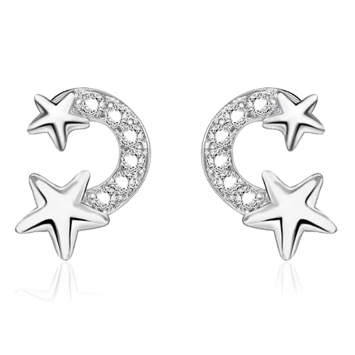 Ohrstecker Piercing, Ohrringe Silber Set Versilbert Sterne mit Zirkon 10X7mm für Damen Abschluss Schmuck von Wycian