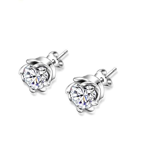 Ohrstecker Piercing, Ohrringe Silber Set Versilbert Zirkonia Rosenform für Damen Valentinstag Schmuck von Wycian