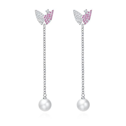 Ohrstecker Piercing, Ohrringe Silber Vintage Versilbert Zirkonia Quastenperlenanhänger 13X14mm für Damen Neujahr Schmuck von Wycian