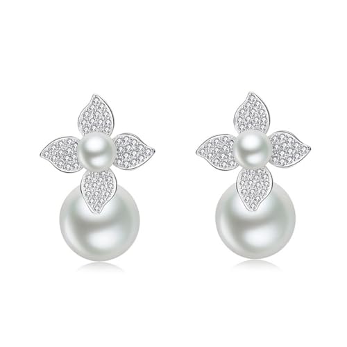 Ohrstecker Piercing, Ohrstecker Perle Versilbert Kamelie und Perle 28X12mm für Damen Abschluss Schmuck von Wycian