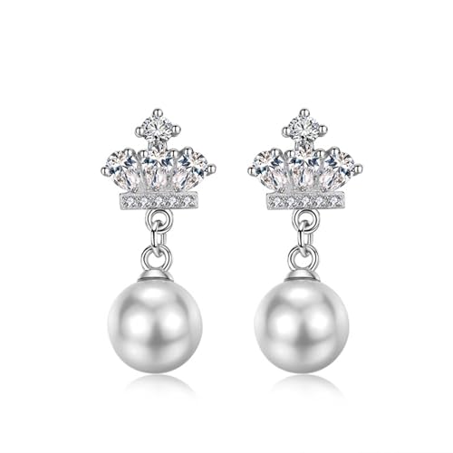 Ohrstecker Piercing, Ohrstecker Perle Versilbert Perlenkrone 30X10mm für Damen Engagement Schmuck von Wycian