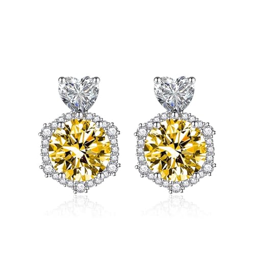 Ohrstecker Piercing, Ohrstecker Silber 925 Damen Gelb Schlichte Große Zirkon-Herz-Sechseck-Ohrringe 15.3X10.6mm Engagement Schmuck von Wycian