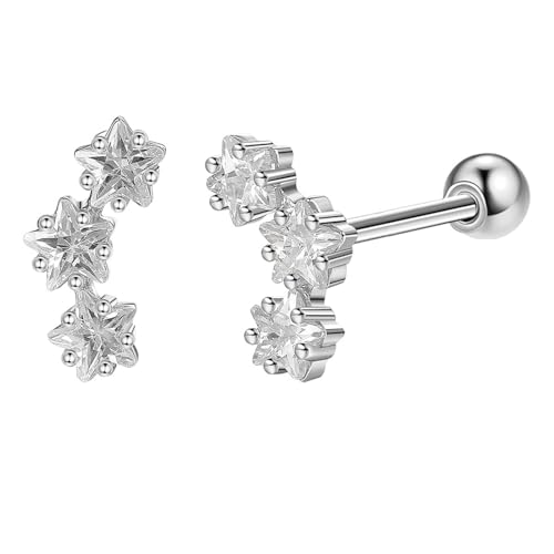 Ohrstecker Piercing, Ohrstecker Silber 925 Damen Weißgold Zirkonia Stern 14X7mm für Vatertag Schmuck von Wycian