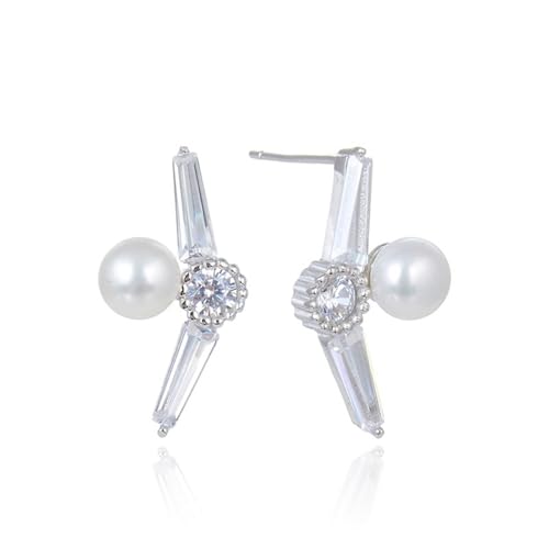 Ohrstecker Piercing, Ohrstecker Silber 925 Perle und Zirkonia Auf Dem Flugzeug für Damen Neujahr Schmuck von Wycian