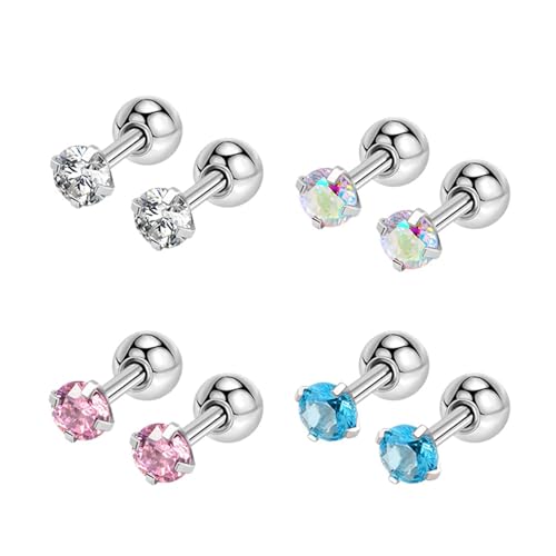 Ohrstecker Piercing, Ohrstecker Silber Set Edelstahl mit Rundem, Mehrfarbigem Zirkonia 3mm für Damen Geburtstag Schmuck von Wycian