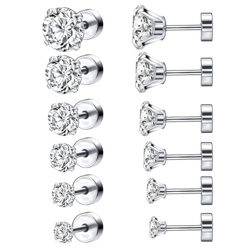 Ohrstecker Piercing, Ohrstecker Silber Set Edelstahl mit Rundem Weißem Zirkonia für Damen Vatertag Schmuck von Wycian