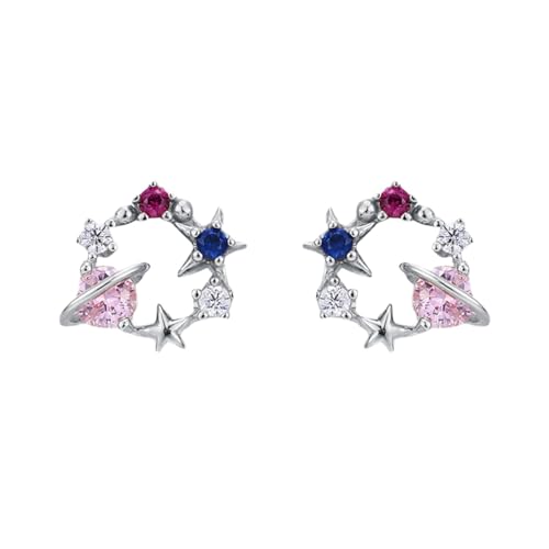 Ohrstecker Piercing, Ohrstecker Silber Set S925 Sterling Zirkonia Planet Star für Damen Abschluss Schmuck von Wycian