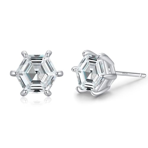 Ohrstecker Piercing, Silber Ohrringe Damen 925 Stecker Zirkonia Sechseckige Form 7.5mm für Abschluss Schmuck von Wycian