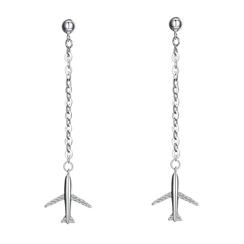 Ohrstecker Piercing, Silber Ohrstecker Damen 925 Zirkonia Flugzeug 57X13mm für Geburtstag Schmuck von Wycian