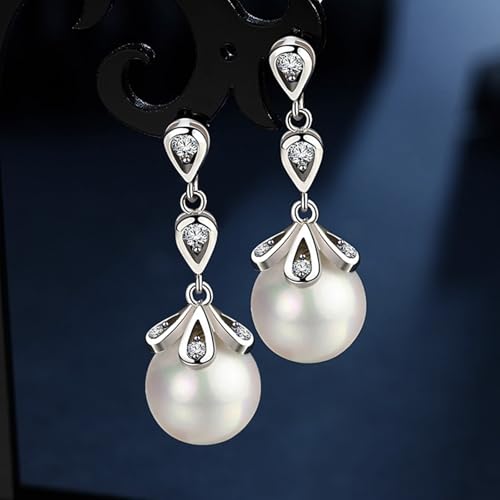 Ohrstecker Set, Ohrringe Set Silber Versilbert Zirkonia Perlentropfen 36X12mm für Damen Geburtstag Schmuck von Wycian