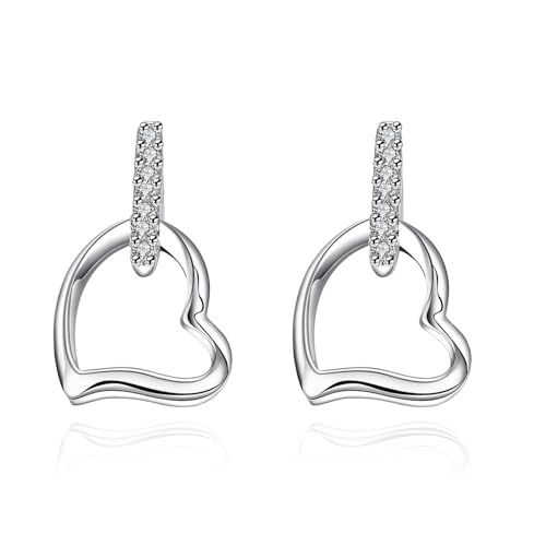 Ohrstecker Set, Silver Earrings Versilbert Zirkonia Herzhöhle 13X10mm für Damen Abschlussball Schmuck von Wycian