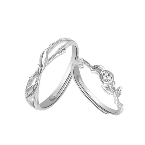 Pärchen Ringe Verlobung Ring Damen 925 Sterling Silber Rosenzweige Verstellbar Beliebt für Paar Weihnachten Schmuck von Wycian