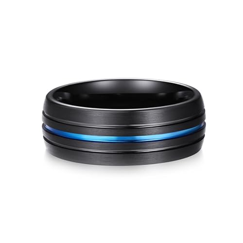 Partnerring Damen, Wolfram Ring Damen Schwarz Größe 65 (20.7) Matt Gebürstete 8mm Polierte Rillenlinien Anpassbar für Frau Neujahr von Wycian