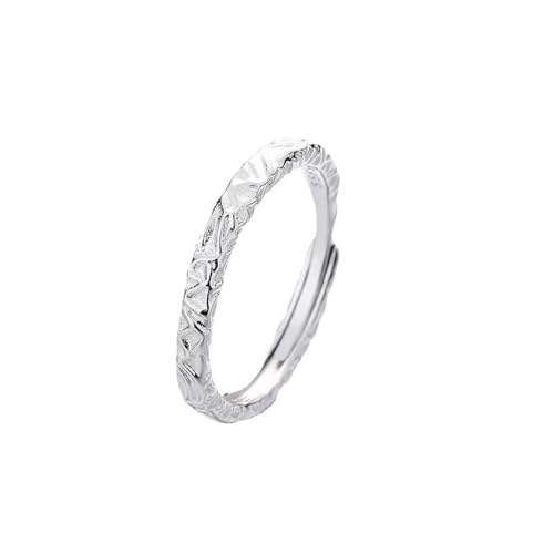 Partnerring mit Gravur Ring Sterling Silver Minimalist S990 Sterling Silber Handgehämmerte, Holprige Textur Verstellbar Mode für Paar Damen Schwester Neujahr Schmuck von Wycian