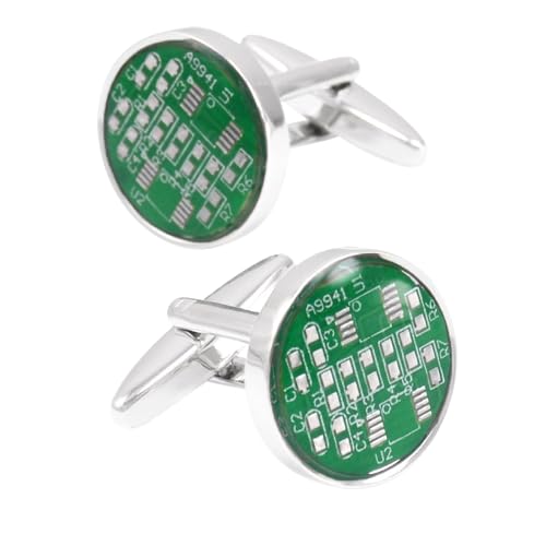 Personalisierte Manschettenknöpfe Herren Cufflinks Green Versilbert Runde Leiterplattenform 1.7X1.7cm für Herren Père Fils Valentinstag Unternehmen von Wycian