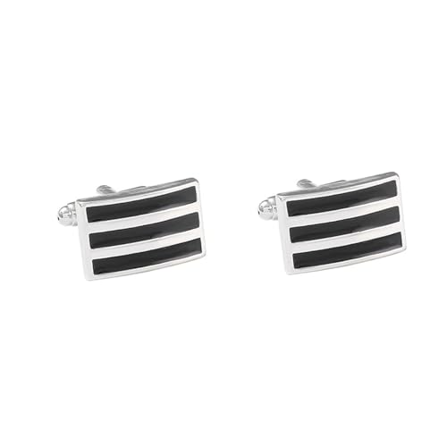 Personalisierte Manschettenknöpfe Herren Manchettenknoepfe Schwarz Versilbert Rechteck Streifen 2X1.3cm für Herren Père Fils Valentinstag Unternehmen von Wycian