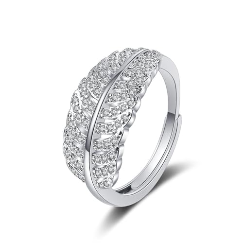 Promise Ring For Women Ring 18K Silber 18 Karat Weißgold Labordiamant Blatt mit Zirkonia Größe 50 (15.9) Klassisch für Schwester Muttertag Personalisierbar von Wycian