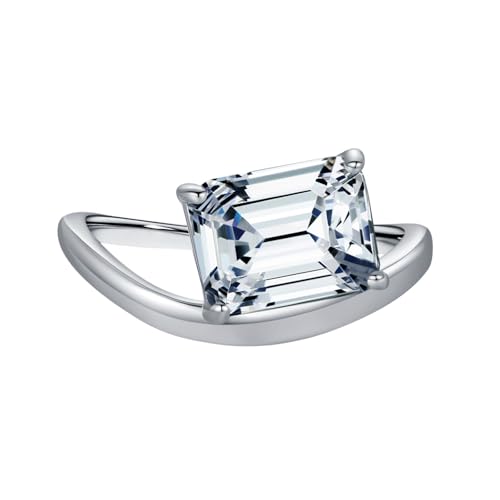 Promise Ring Man Frauen Ring mit Stein Weiß 14 Karat Au585 7X9mm Rechteckform Moissanit Größe 56 (17.8) Vorsteckring für Schwester Modern Schmuck von Wycian