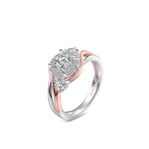 Promise Ring Men Rosegold Ring Zart 14 Karat Weiß- und Roségold Moissanit Zweifarbiges Gold mit Rundem Moissanit 1 Karat Größe 45 (14.3) Elegant für Frau Weihnachten Personalisierbar von Wycian
