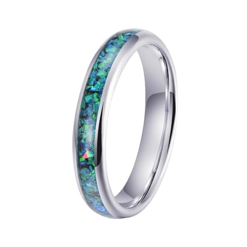 Ring Damen Fein, Wolfram Ring Partnerringe Silber Größe 54 (17.2) Polierter Blauer Opal Anpassbar für Frau Muttertag von Wycian