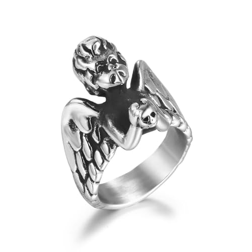 Ring Damen Modeschmuck, Wedding Ring Silver Edelstahl Größe 60 (19.1) 22mm Engel Anpassbar für Frau Vatertag von Wycian