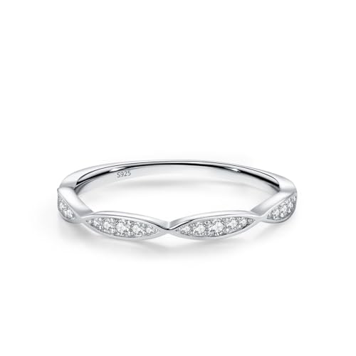 Ring Set 57 Damen Stein Ring Damen 925er Sterlingsilber 1.3mm Interlaced Wellen für Frau Jahrestag von Wycian