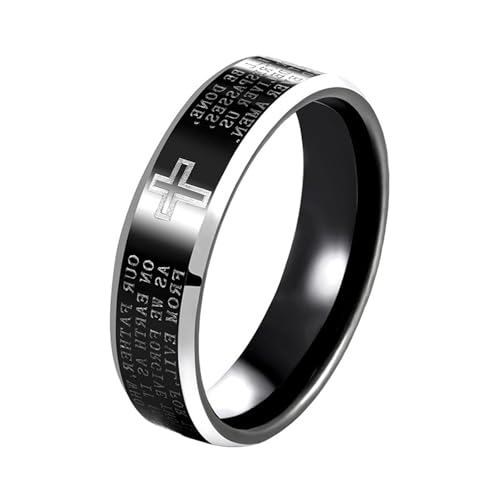 Ring Silber 70, Wolfram Ring Partnerringe Schwarz Poliertes Kreuz 6mm Anpassbar für Frau Neujahr von Wycian