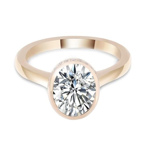 Ring mit Gravur Beste Freunde Bandring Damen Gold Gelb 9K Gold Moissanit mit 2 Karat Ovalem Weißem Moissanit Größe 54 (17.2) Einfach für Tante Cocktail Personalisierbar von Wycian