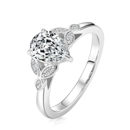 Ringe Damen Boho Wedding Rings White Gold 14 Karat Moissanit Wassertropfen Größe 53 (16.9) Elegant für Lesben Neujahr Personalisierbar von Wycian