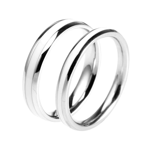 Ringe Damen Freundin, Herren Ringe Edelstahl Set 2 Stück Titan Silberring mit Weißem Emaille Bandring Damen 57 (18.1) Herren 54 (17.2) für Paare von Wycian