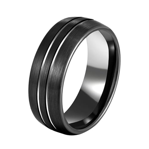 Ringe Frauen Elegant, Ring Damen Wolfram Schwarz Größe 67 (21.3) Linien Matt Gebürstet 8mm Nut Anpassbar für Frau Muttertag von Wycian