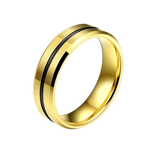 Ringe Frauen Nickelfrei, Wolfram Ring Partnerringe Gold Größe 49 (15.6) Polierte Schwarze Rille 6mm Anpassbar für Frau Muttertag von Wycian